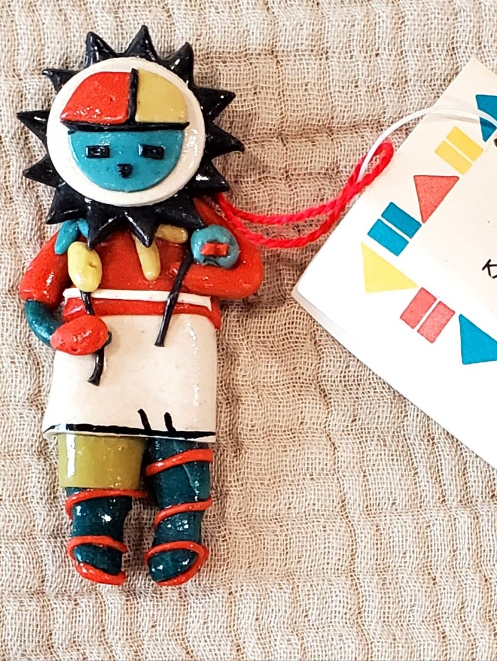 1989 Bread Dough Hand Sculpted Native Hopi Tawa The Sun Kachina Ornament